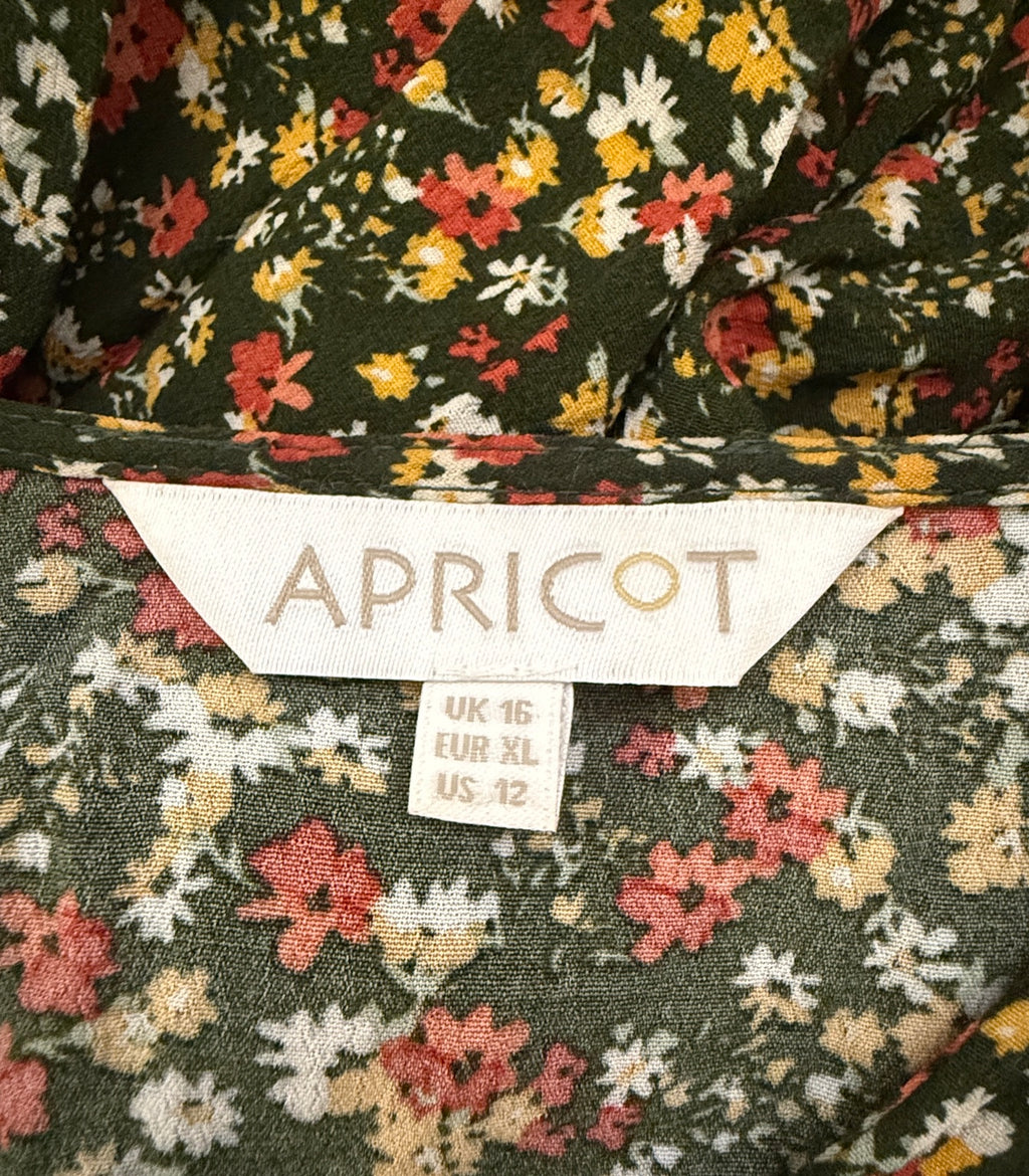 Apricot Dark Green Floral Dress UK 16 – Pre-Loved