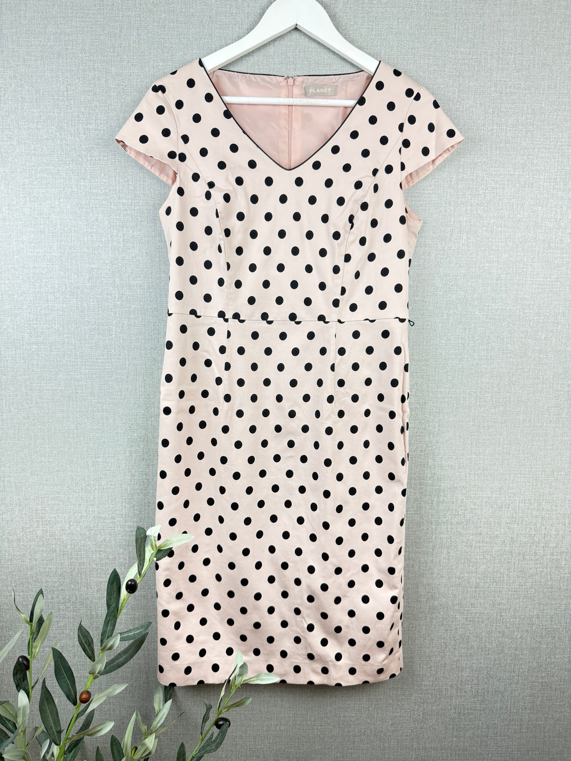 Planet Peach Pink Black Polka Dot Shift Dress UK 10 – Pre-Loved