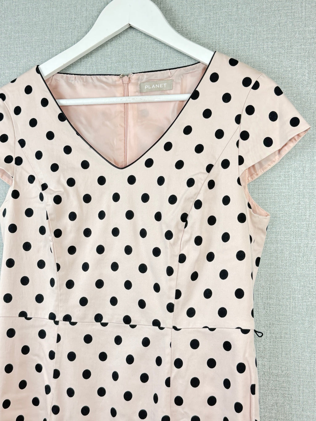 Planet Peach Pink Black Polka Dot Shift Dress UK 10 – Pre-Loved