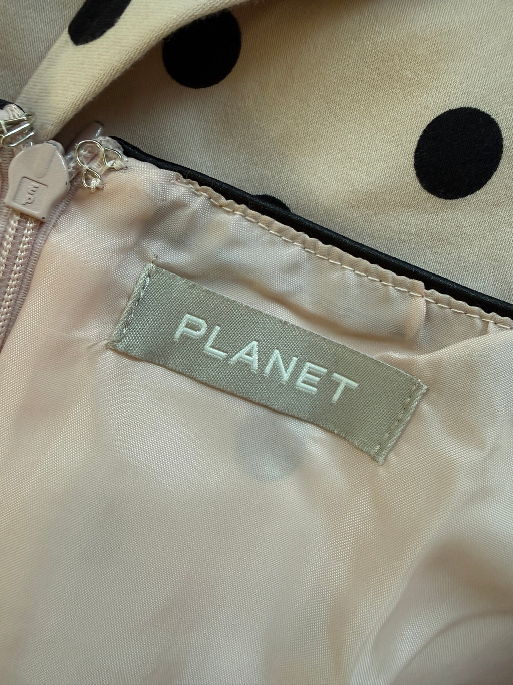 Planet Peach Pink Black Polka Dot Shift Dress UK 10 – Pre-Loved