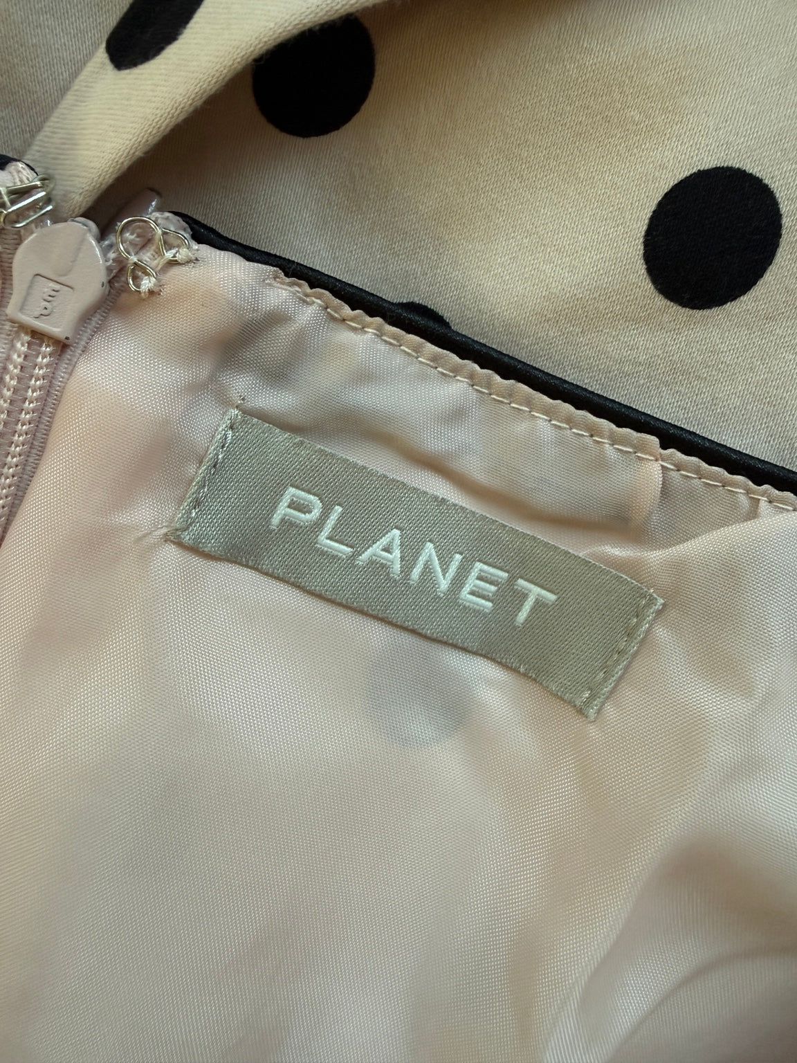 Planet Peach Pink Black Polka Dot Shift Dress UK 10 – Pre-Loved