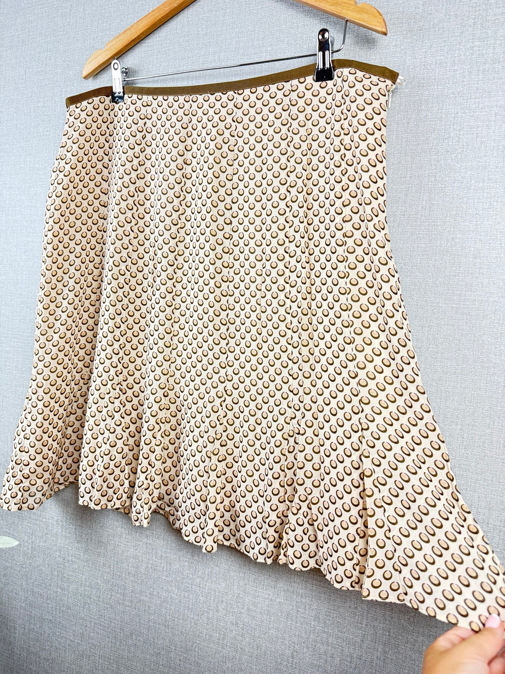M&S Beige Brown Patterned Asymmetric Flared Skirt UK 18 – Pre-Loved