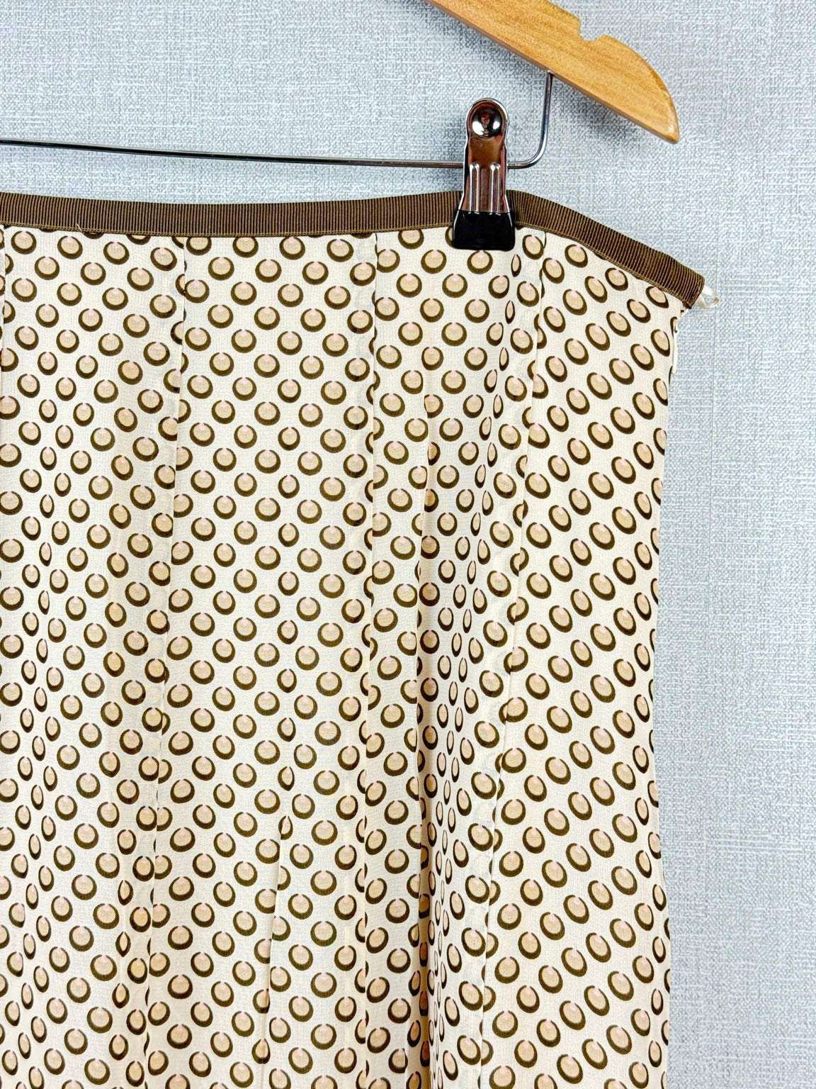 M&S Beige Brown Patterned Asymmetric Flared Skirt UK 18 – Pre-Loved