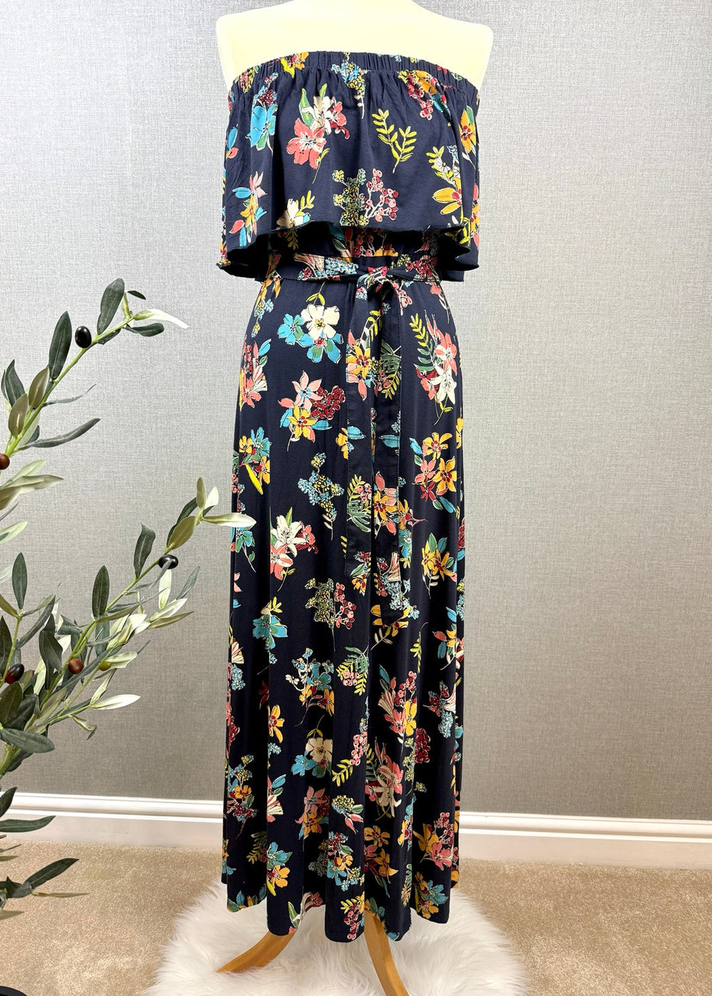 Per Una Navy Floral Bandeau Maxi Dress UK 10 - Pre-loved