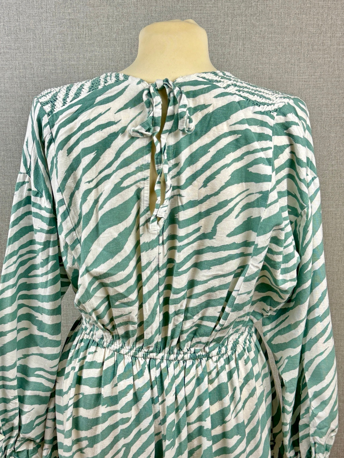 Next Green & White Zebra Print Tiered Midi Dress UK 10 - Pre-loved