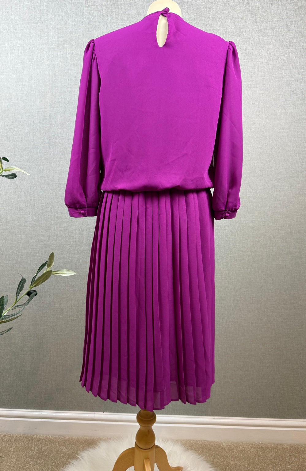 Purple Pleated Midi Dress Made in England UK 12 - Vintage