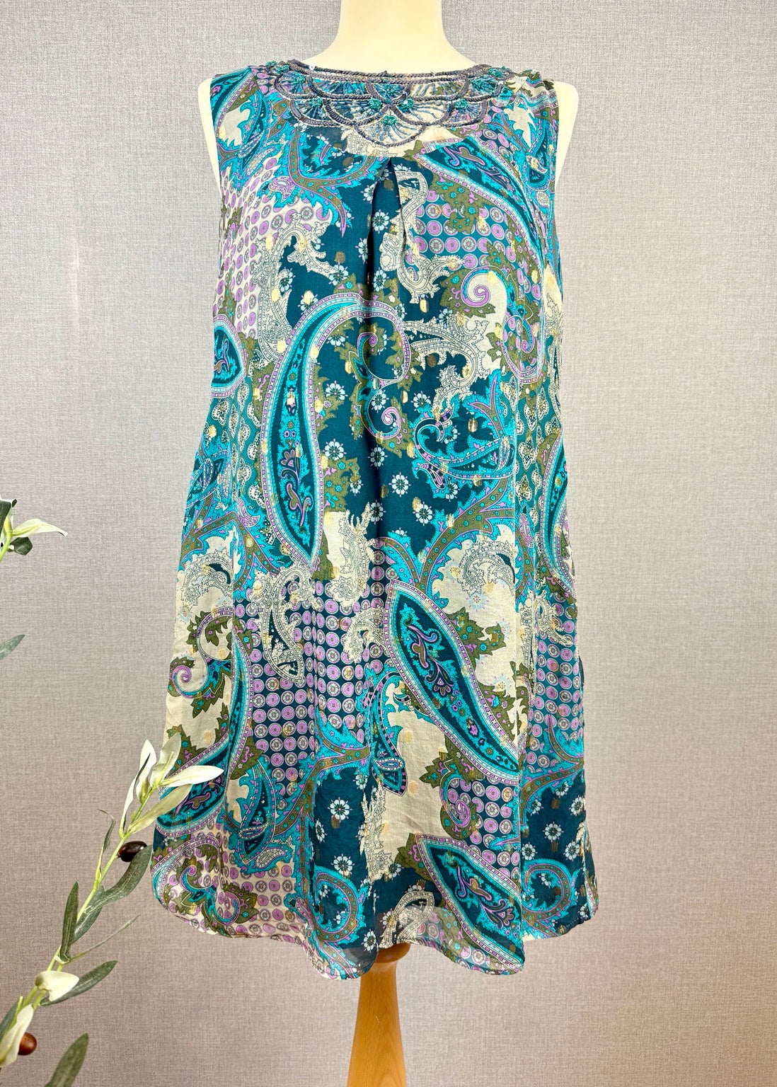 Monsoon Teal Paisley Embellished Tunic Dress UK 16 – Pre-Loved