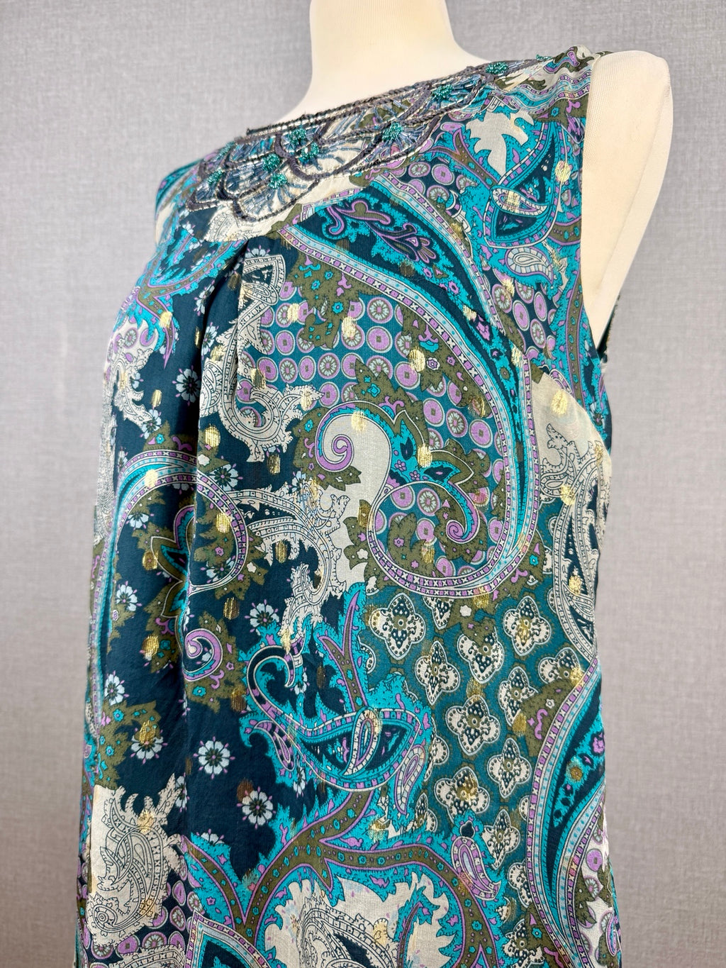 Monsoon Teal Paisley Embellished Tunic Dress UK 16 – Pre-Loved