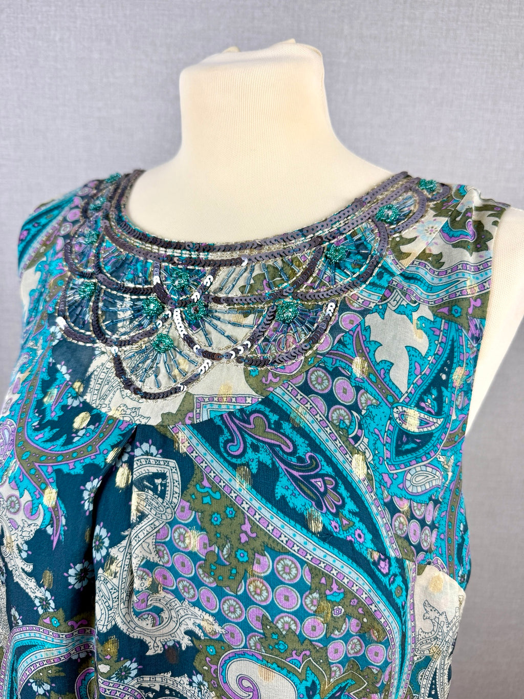 Monsoon Teal Paisley Embellished Tunic Dress UK 16 – Pre-Loved