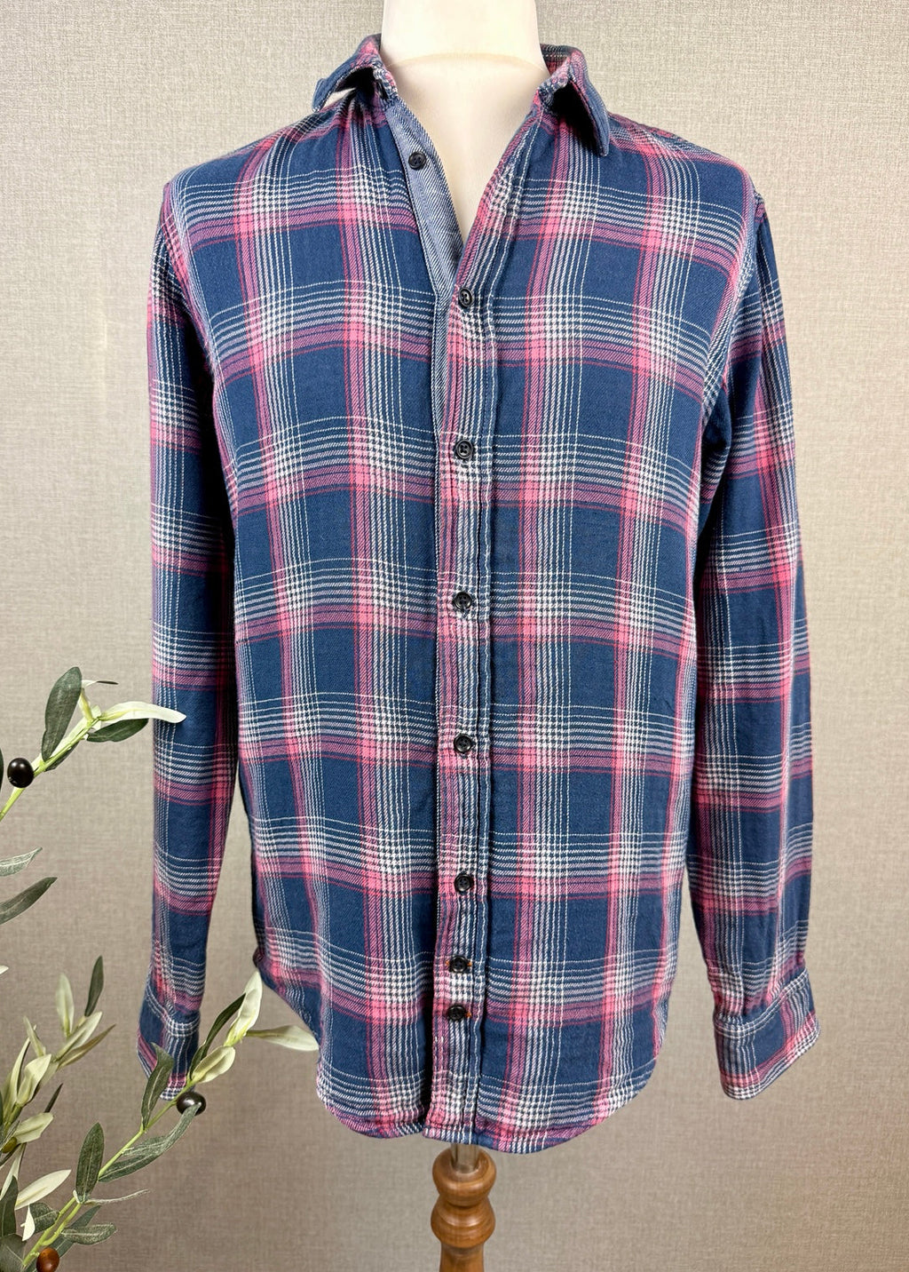 BOSS Orange Men's Check Shirt Navy Pink White Plaid UK L - Pre-loved