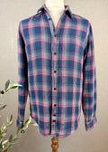 BOSS Orange Men's Check Shirt Navy Pink White Plaid UK L - Pre-loved