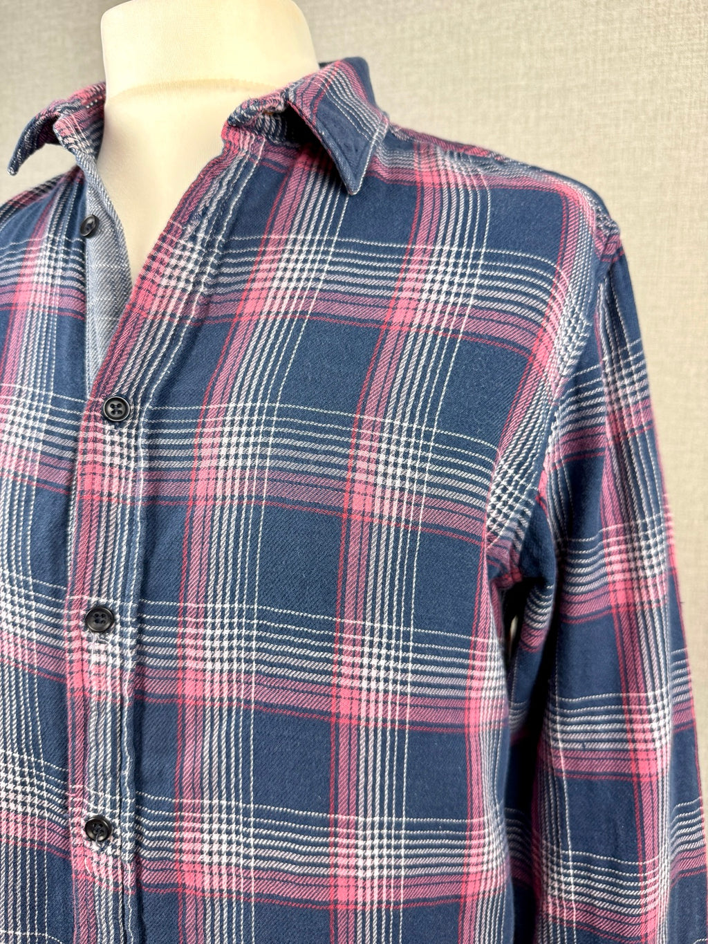 BOSS Orange Men's Check Shirt Navy Pink White Plaid UK L - Pre-loved