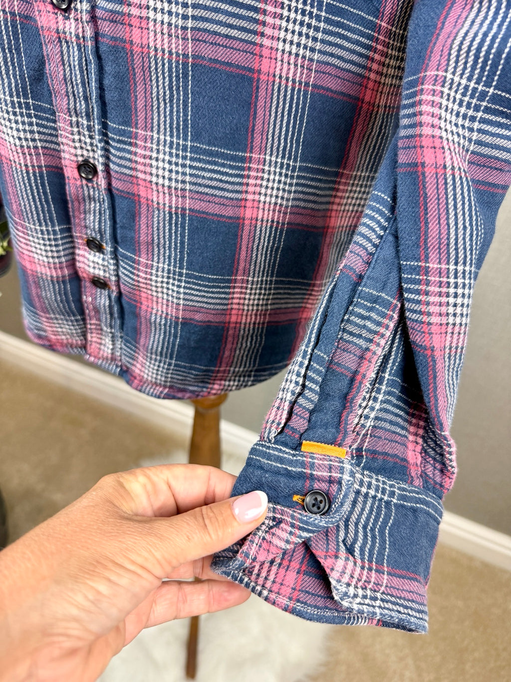 BOSS Orange Men's Check Shirt Navy Pink White Plaid UK L - Pre-loved