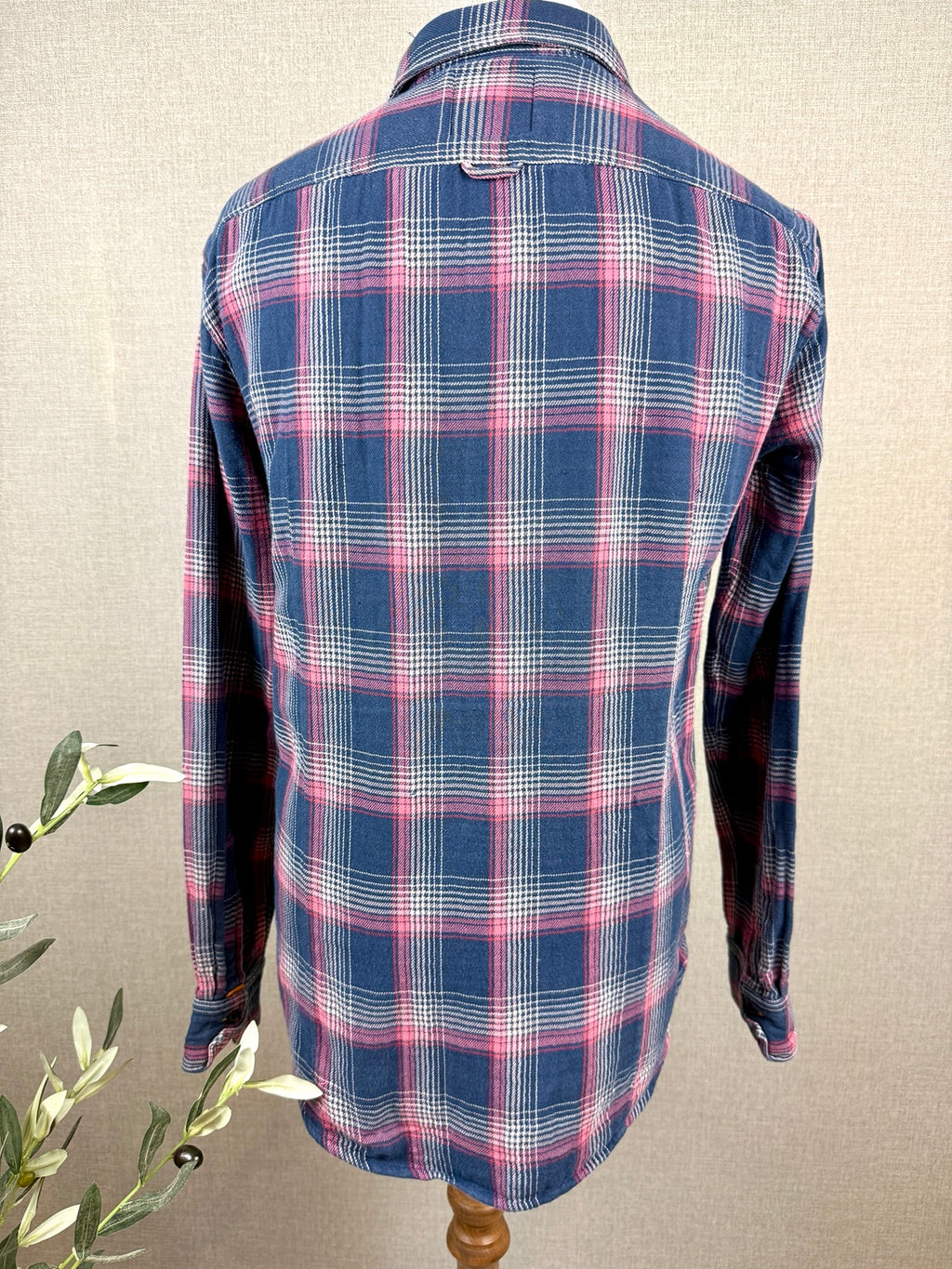 BOSS Orange Men's Check Shirt Navy Pink White Plaid UK L - Pre-loved