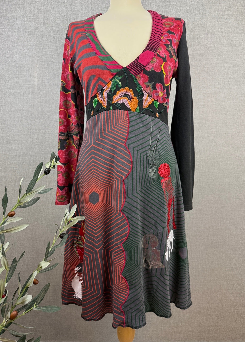 Desigual Patchwork Midi Dress Multicolour UK 16 - Pre-loved