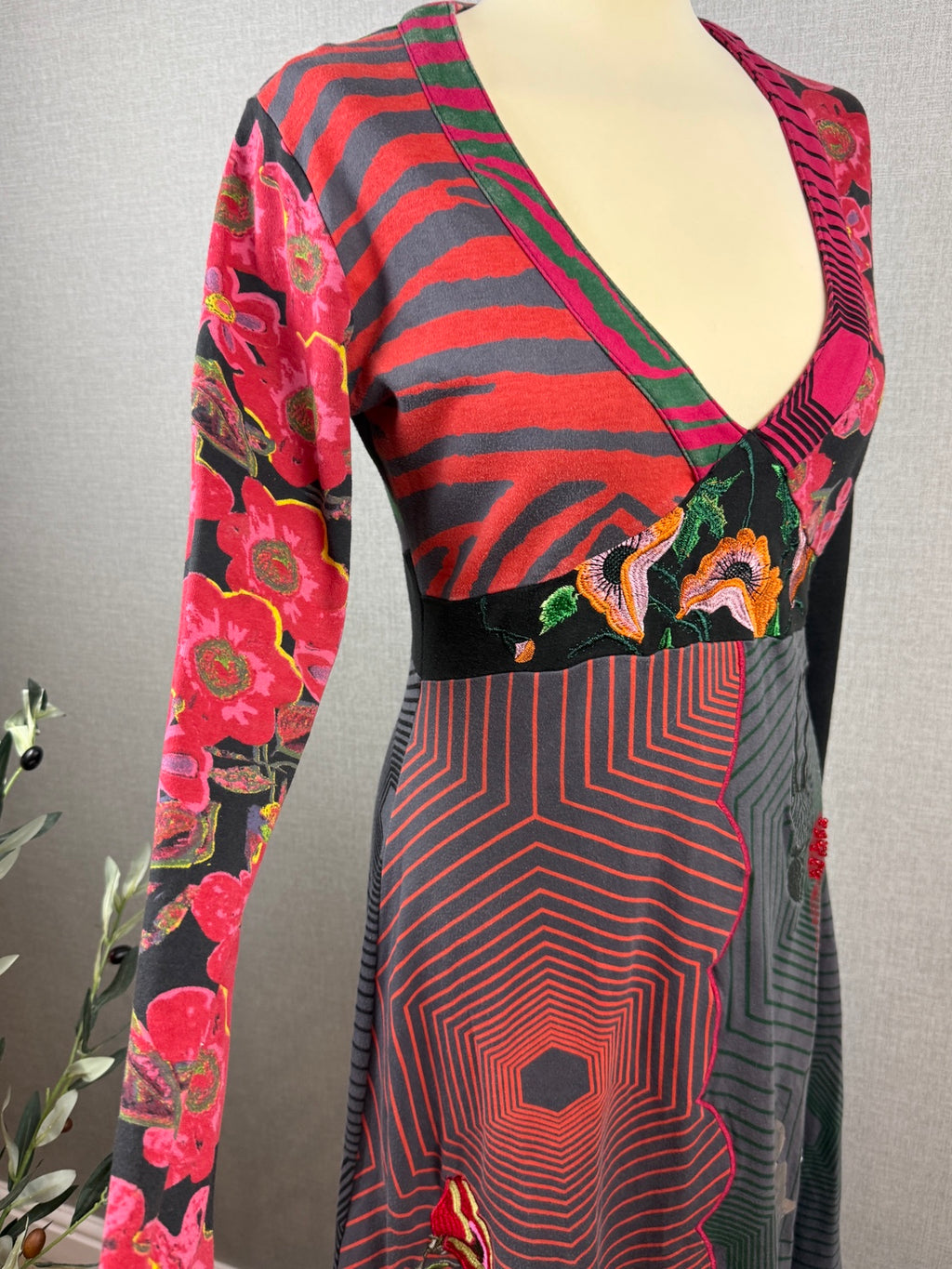 Desigual Patchwork Midi Dress Multicolour UK 16 - Pre-loved