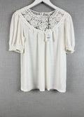 Monsoon Crochet Frill Sleeve Top Ivory Linen Blend UK 8-10 - BNWT
