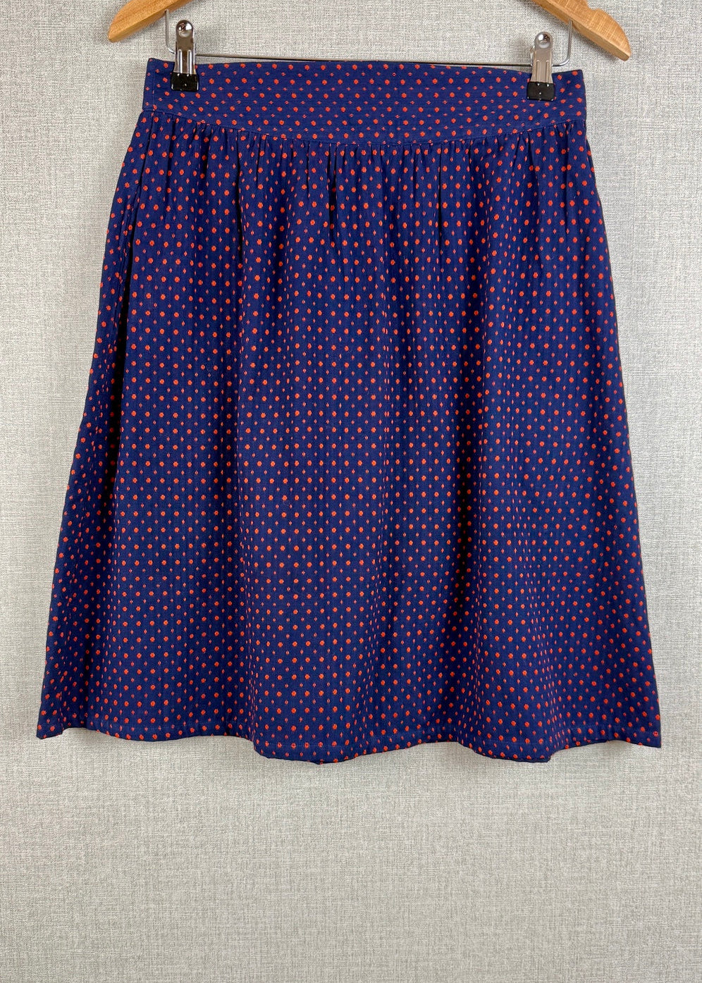 People Tree Hand Woven Cotton Skirt Navy Red/Orange UK 12 - Pre-loved