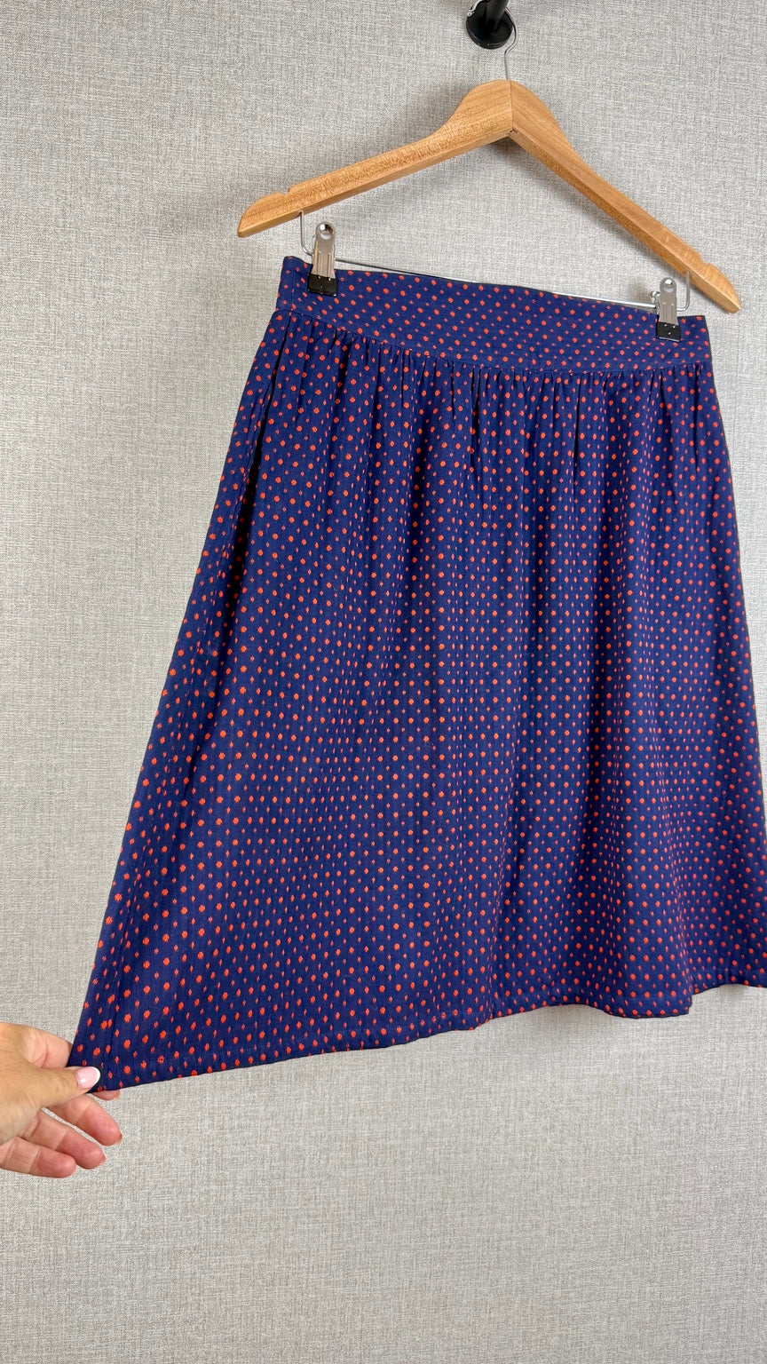 People Tree Hand Woven Cotton Skirt Navy Red/Orange UK 12 - Pre-loved