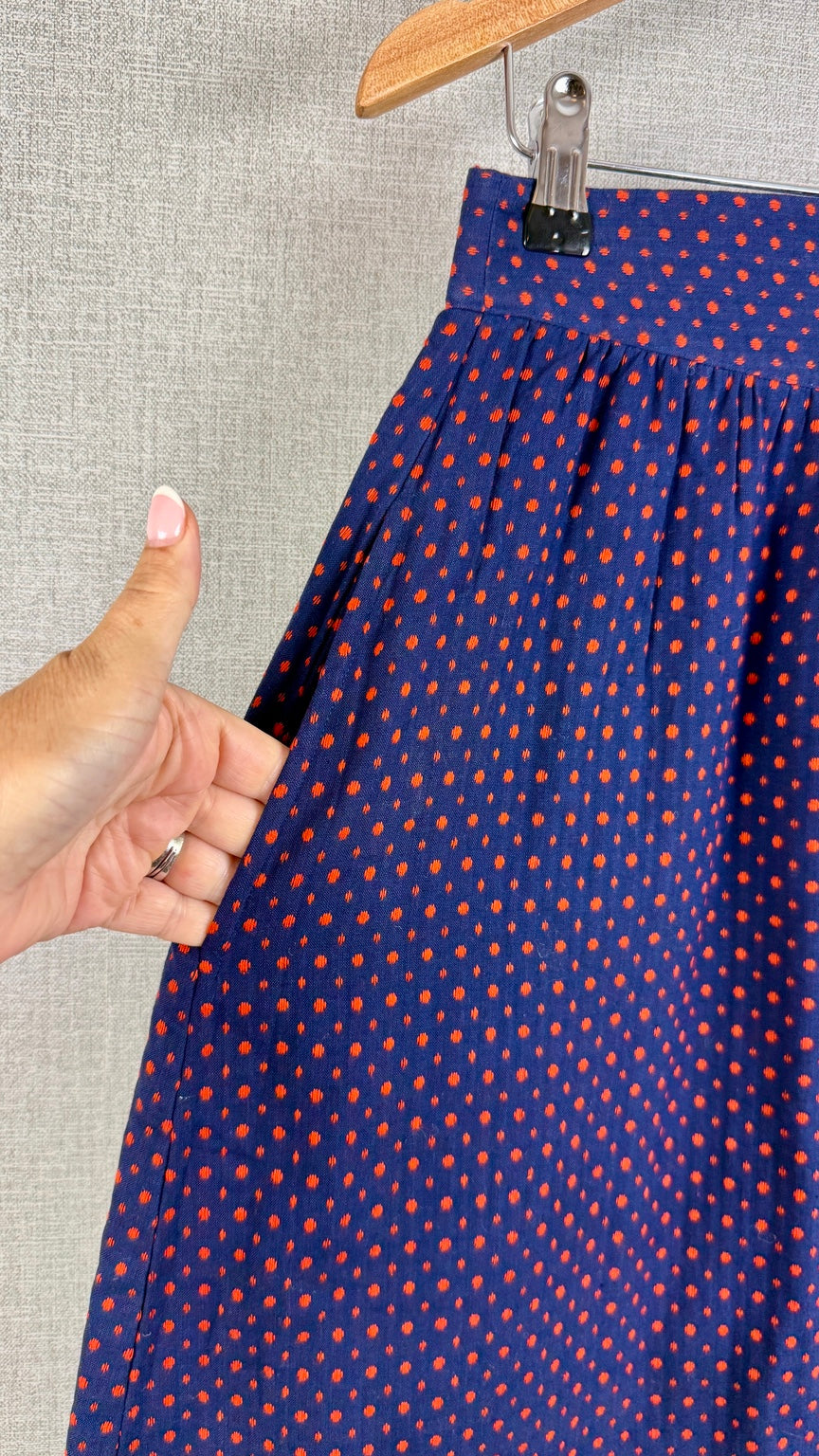 People Tree Hand Woven Cotton Skirt Navy Red/Orange UK 12 - Pre-loved