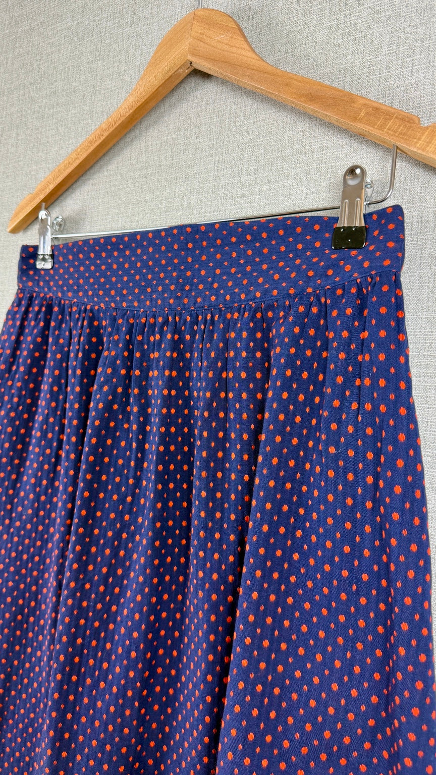 People Tree Hand Woven Cotton Skirt Navy Red/Orange UK 12 - Pre-loved