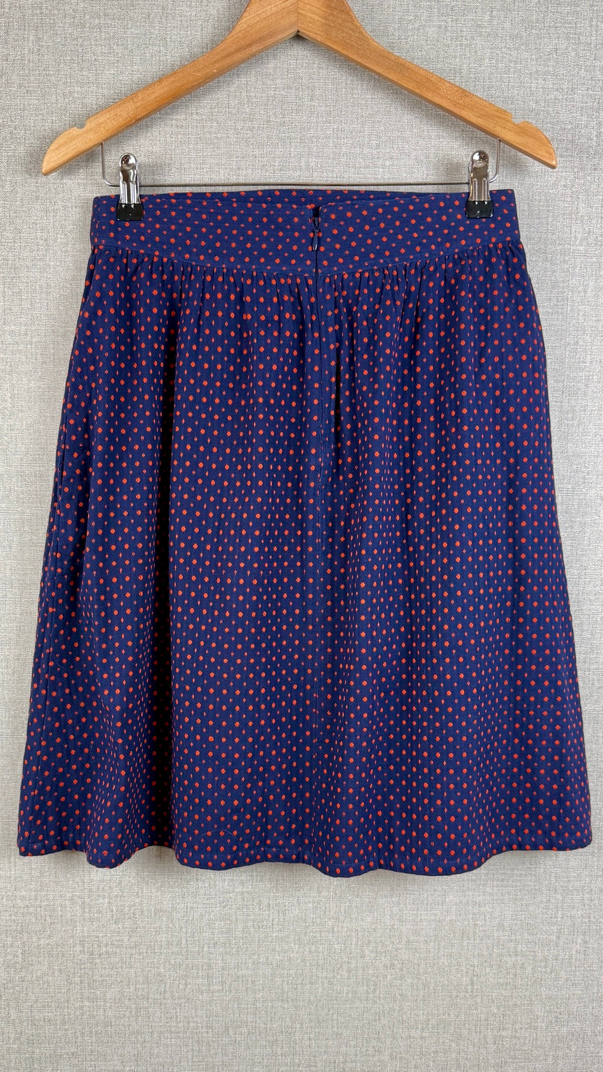 People Tree Hand Woven Cotton Skirt Navy Red/Orange UK 12 - Pre-loved