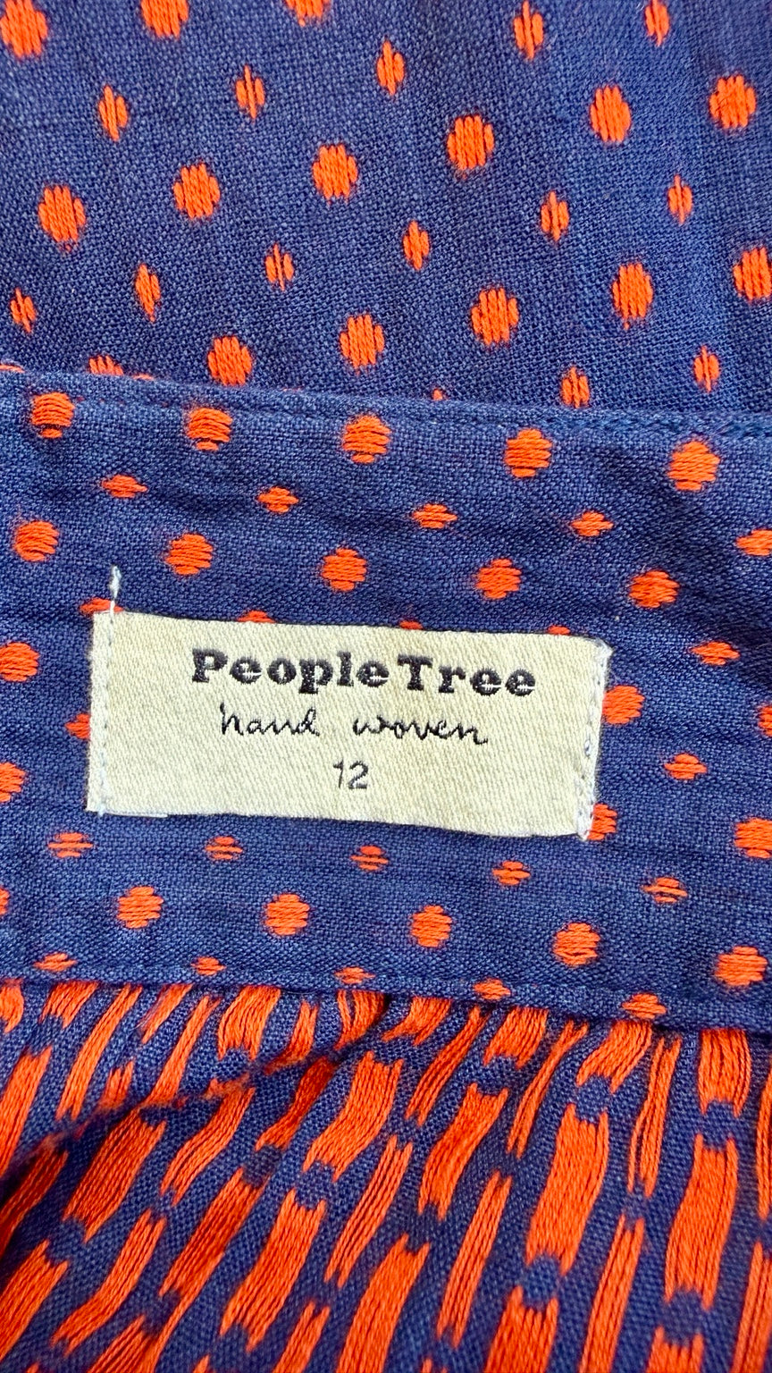 People Tree Hand Woven Cotton Skirt Navy Red/Orange UK 12 - Pre-loved