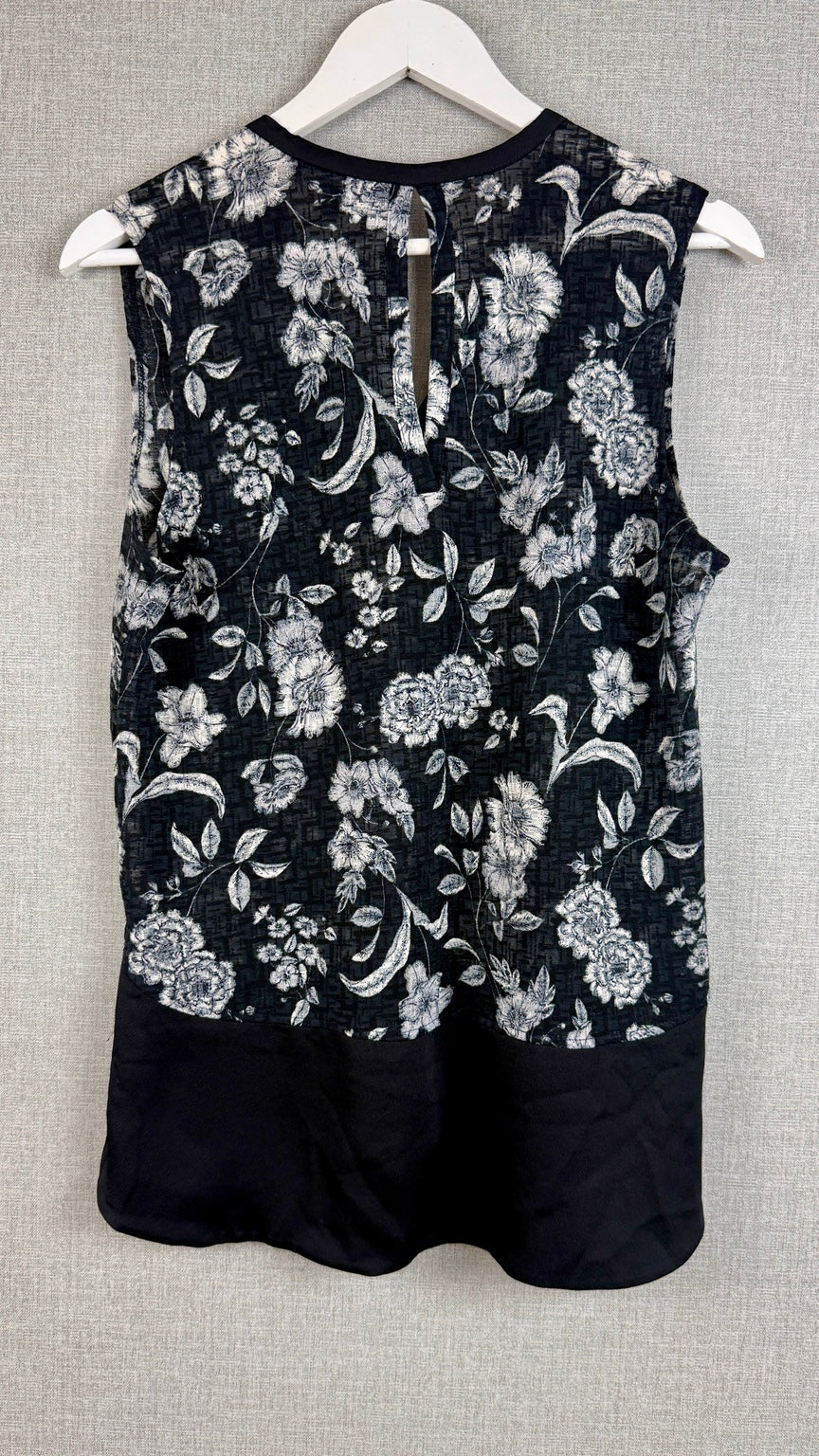 Next Floral Sleeveless Blouse Top Black White Grey UK 12 - Pre-loved