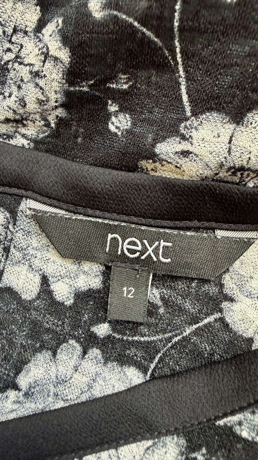 Next Floral Sleeveless Blouse Top Black White Grey UK 12 - Pre-loved