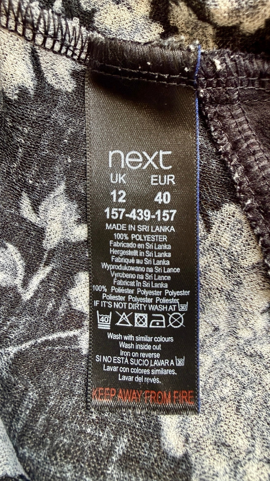 Next Floral Sleeveless Blouse Top Black White Grey UK 12 - Pre-loved