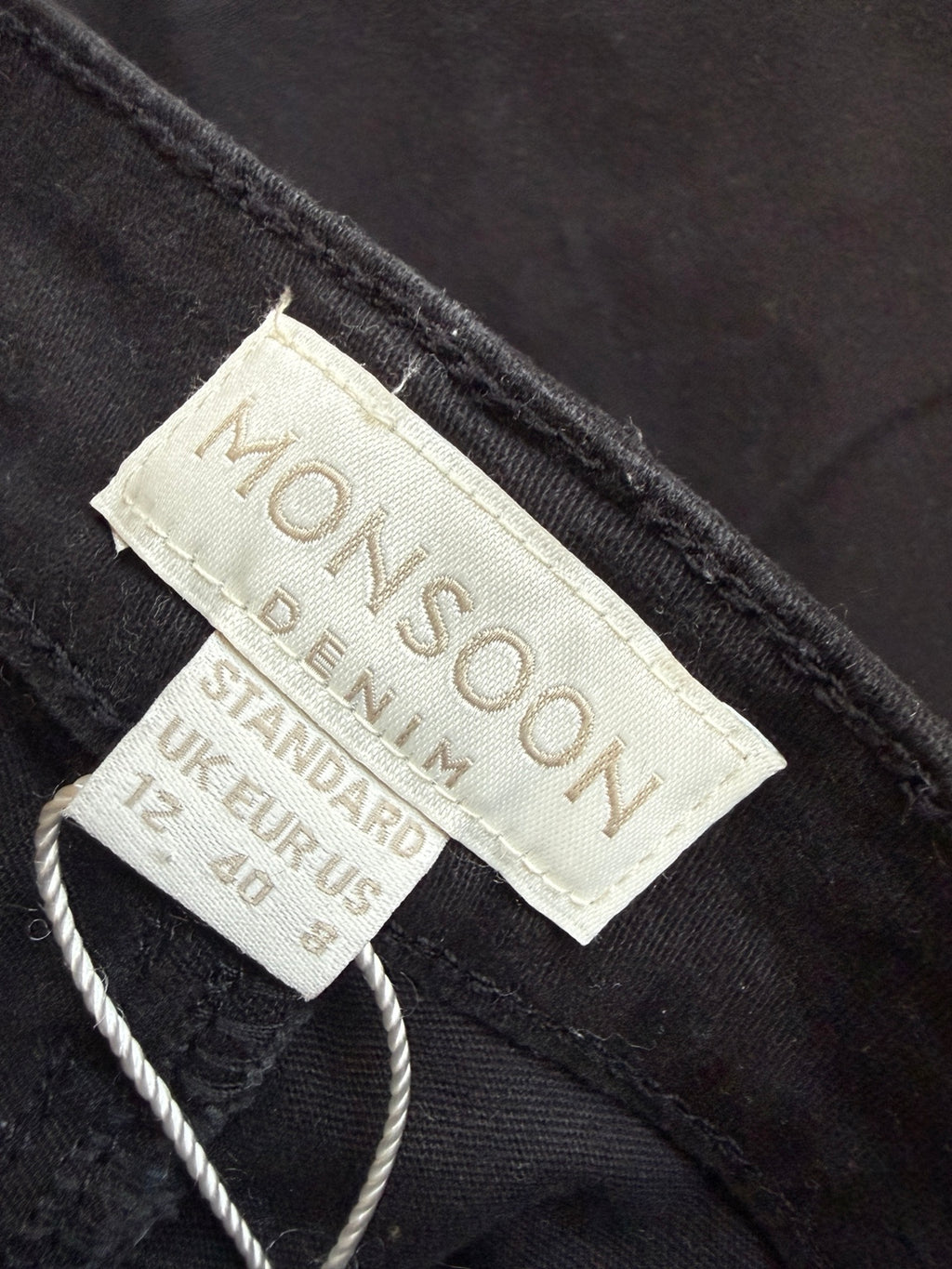 Monsoon Black Embroidered Side Stripe Jeans UK 12 - Pre-loved