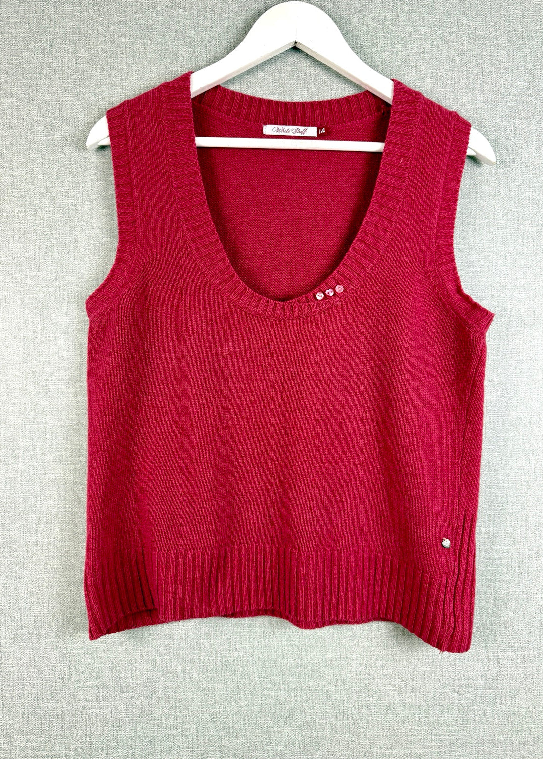 White Stuff Wool Knitted Vest Red Sleeveless Tank Top UK 14 - Pre-loved