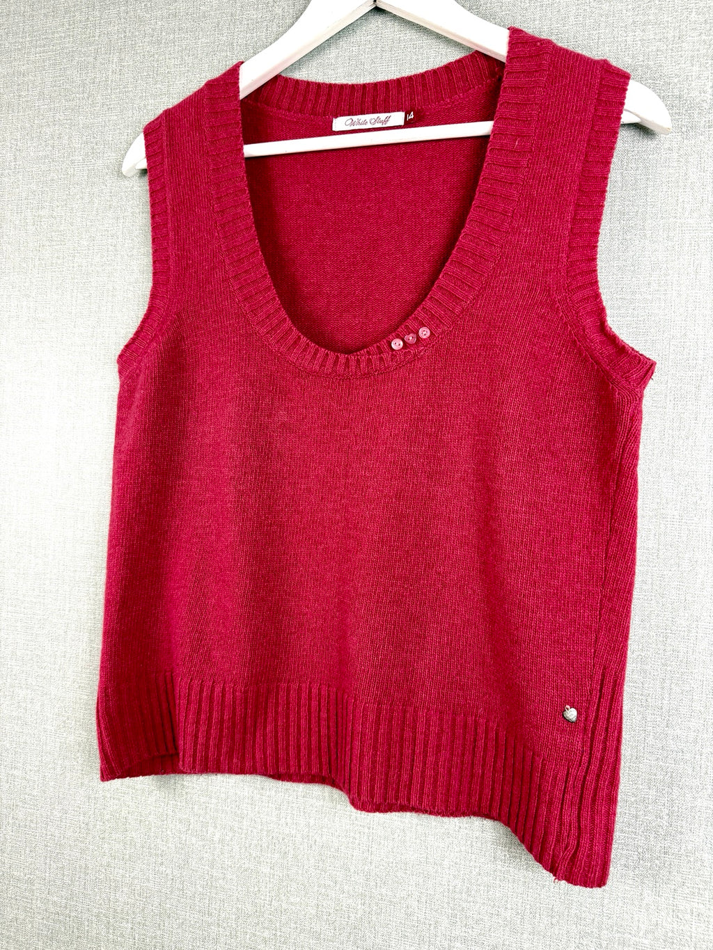 White Stuff Wool Knitted Vest Red Sleeveless Tank Top UK 14 - Pre-loved
