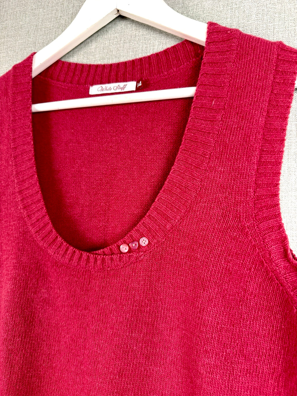 White Stuff Wool Knitted Vest Red Sleeveless Tank Top UK 14 - Pre-loved