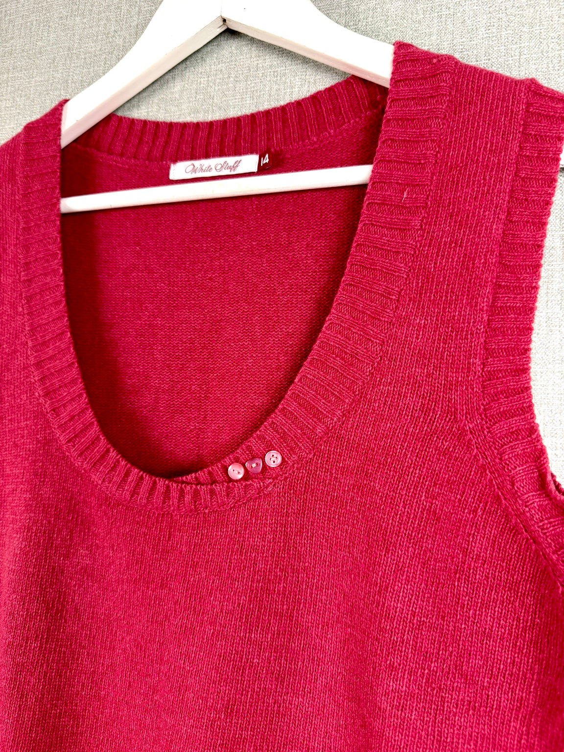 White Stuff Wool Knitted Vest Red Sleeveless Tank Top UK 14 - Pre-loved