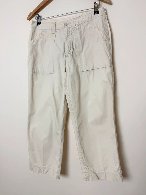 M&S Utility Cropped Chino Capri Trousers UK14 UK12 Fit Cotton Straight Leg