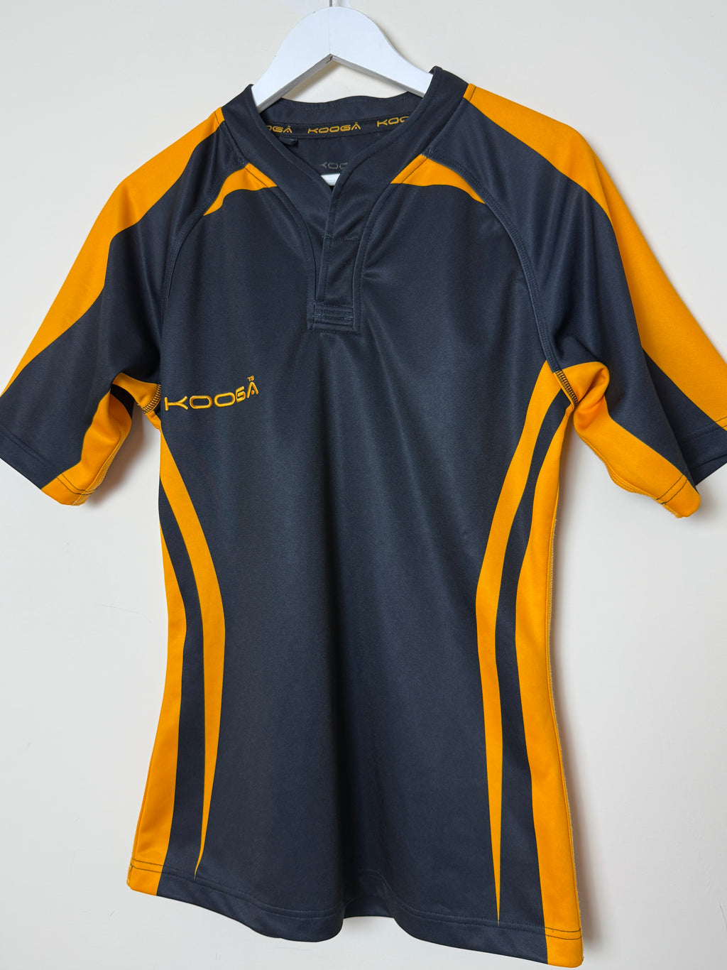 Kooga Performance Rugby Top Black Orange Compression Fit Evaporex Short Sleeve Large