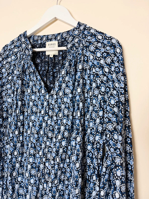 BURGS British Design Blue Floral Print Smock Dress - UK16