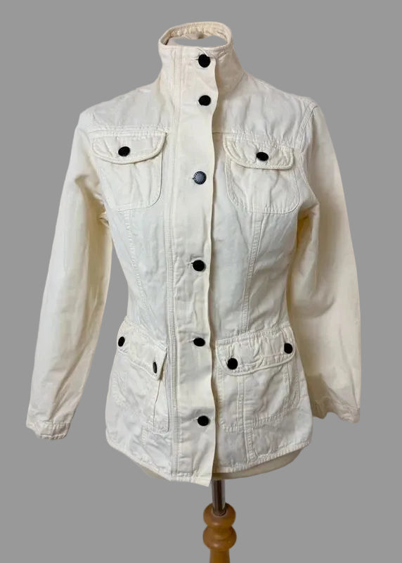 Barbour Lemon Cotton Utility Jacket Fitted Zip Stud Storm Flap UK10