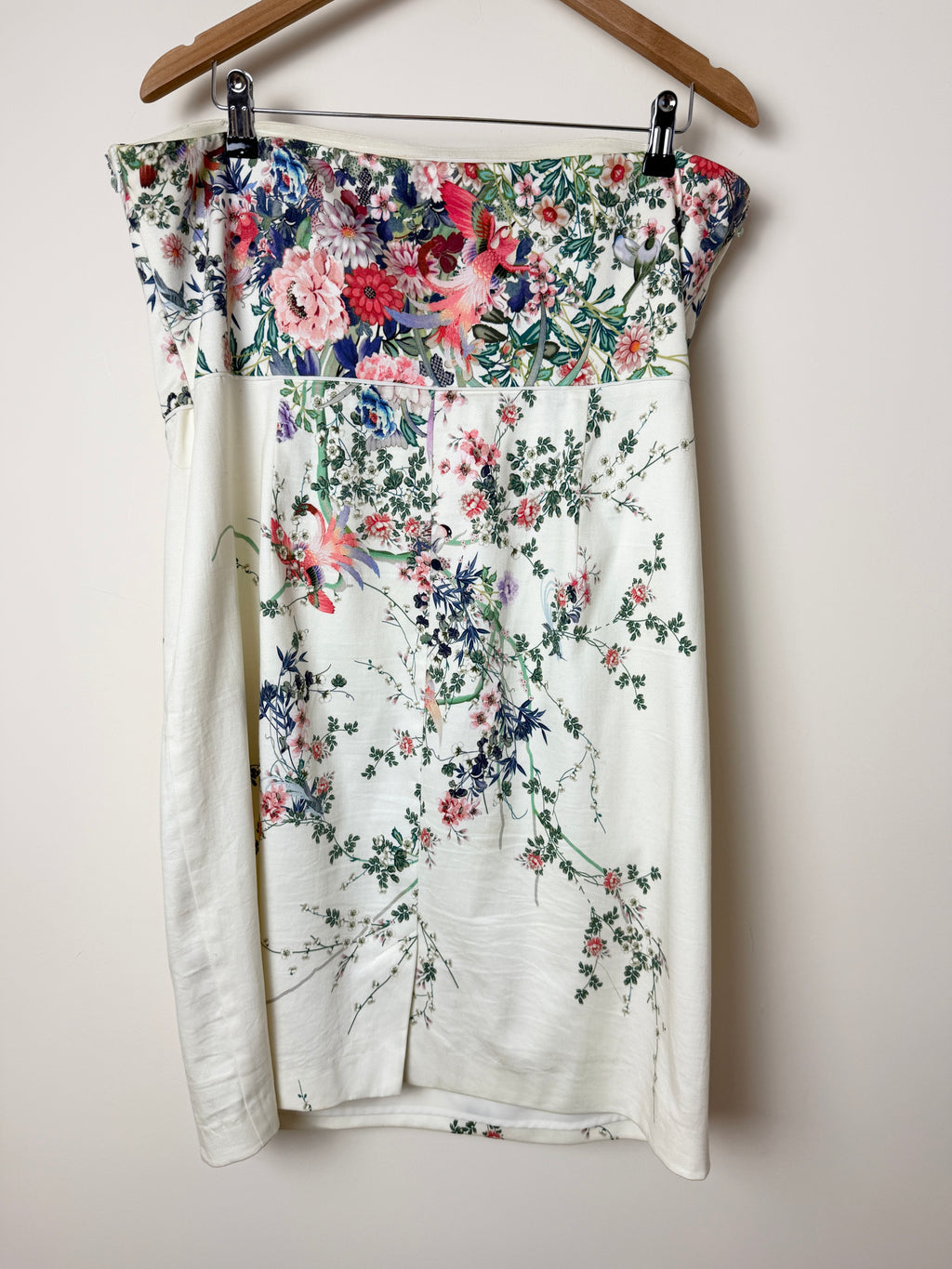 Monsoon Floral Bird Print Strapless Dress – Beaded Occasion Dress – UK 18