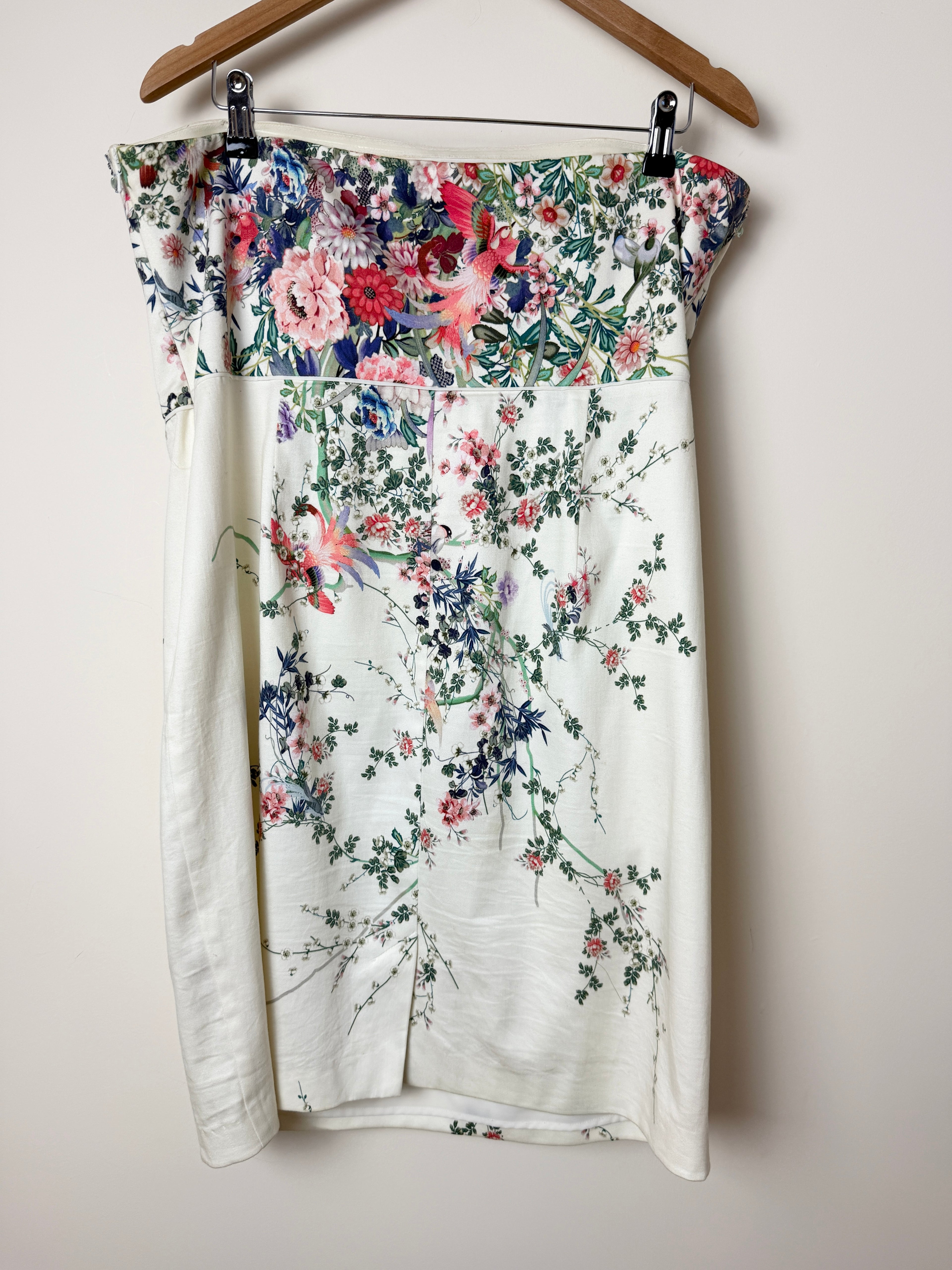 Monsoon Floral Bird Print Strapless Dress – Beaded Occasion Dress – UK 18