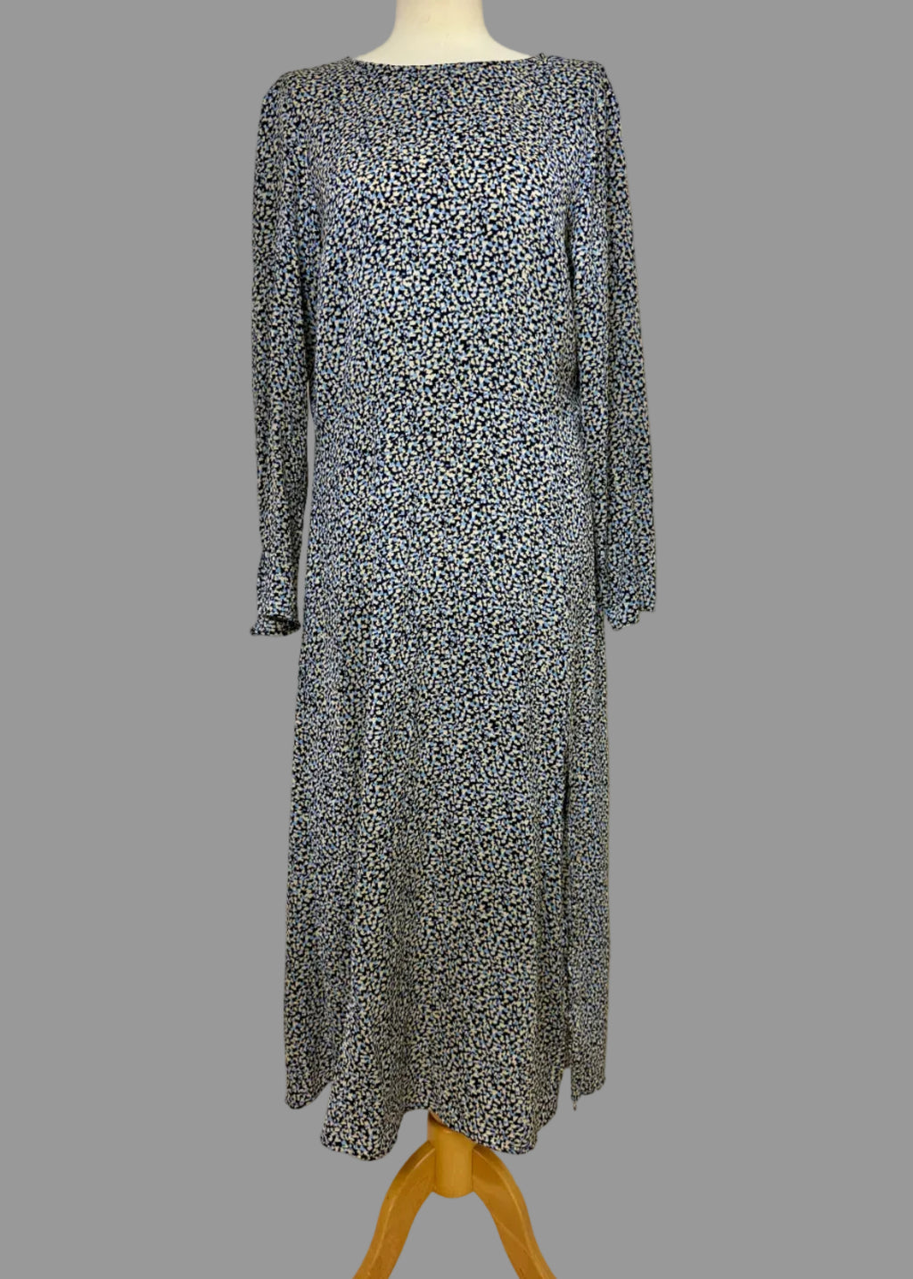 H&M Blue Yellow Dainty Print Open Back Midi Tea Dress - UK12