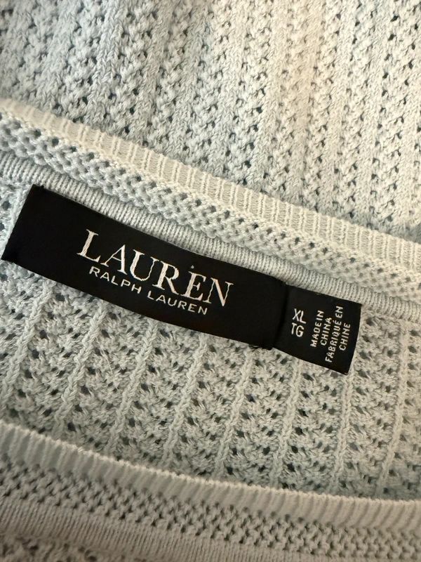 Ralph Lauren Pastel Blue Lace Knit Jumper Ruffle Shoulder Camisole Layered XL