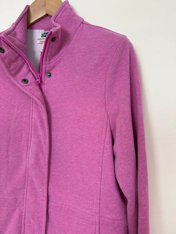 Lands End Serious Sweats Pink Zip Fleece Jacket Cotton Blend Medium