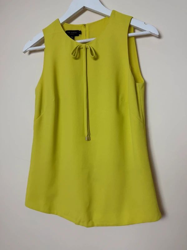 Ted Baker Lime Green Sleeveless Bow Detail Top UK8 Keyhole Back