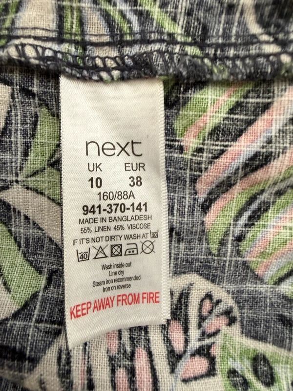 Next Linen Blend Tropical Print Shift Dress UK 10 Petite Loose Fit