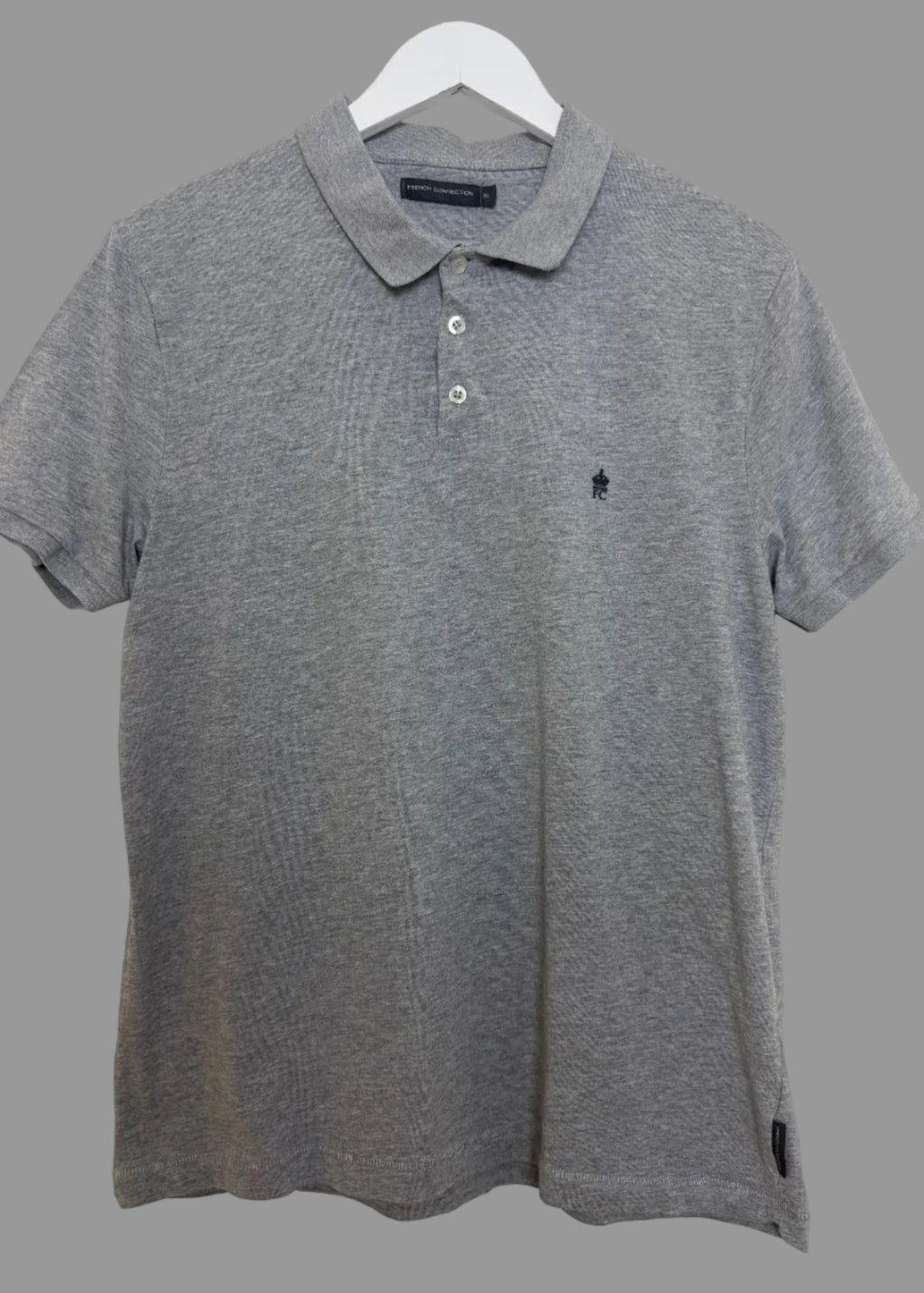 French Connection Grey Cotton Polo Shirt XL Classic Short Sleeve