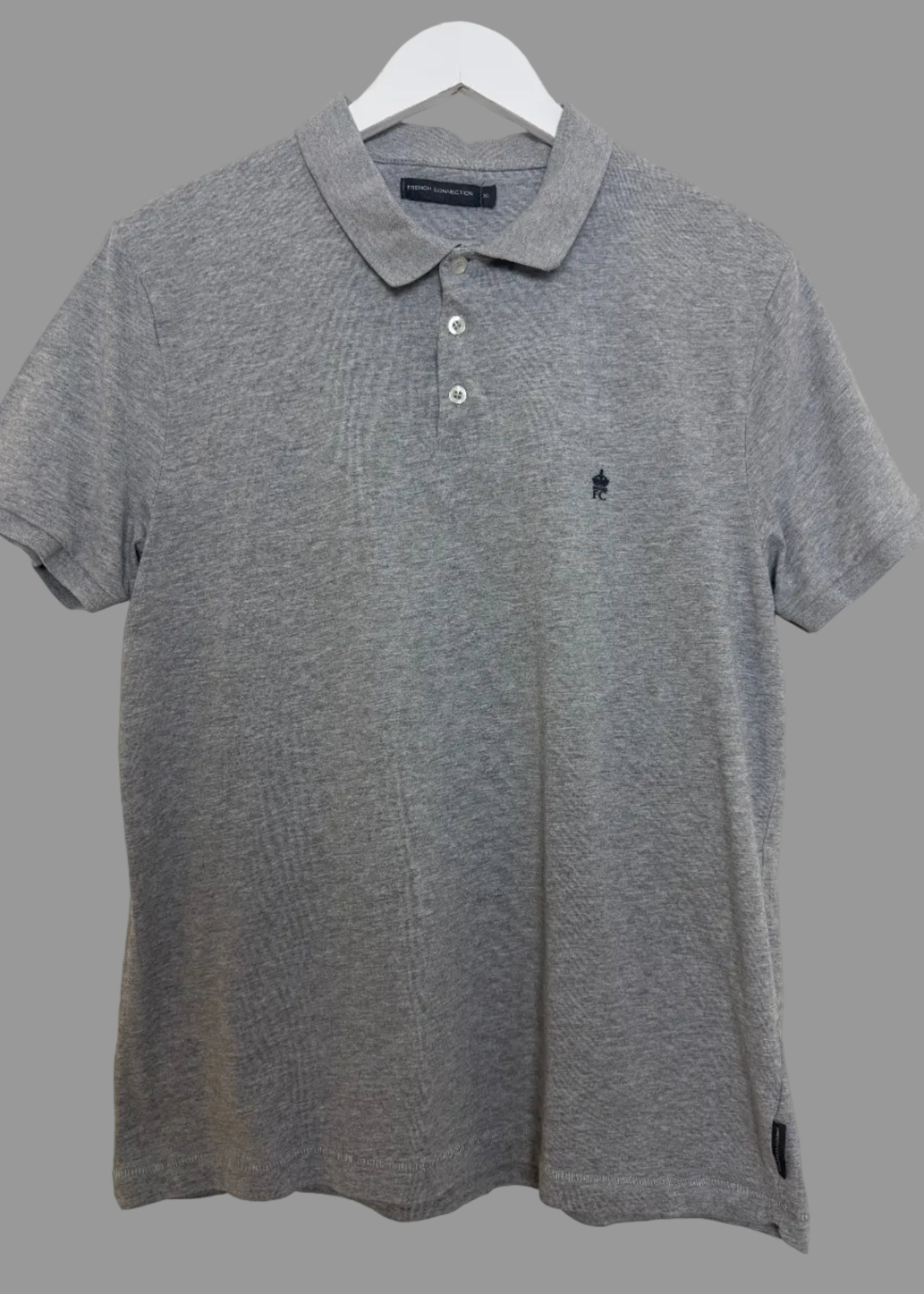 French Connection Grey Cotton Polo Shirt XL Classic Short Sleeve