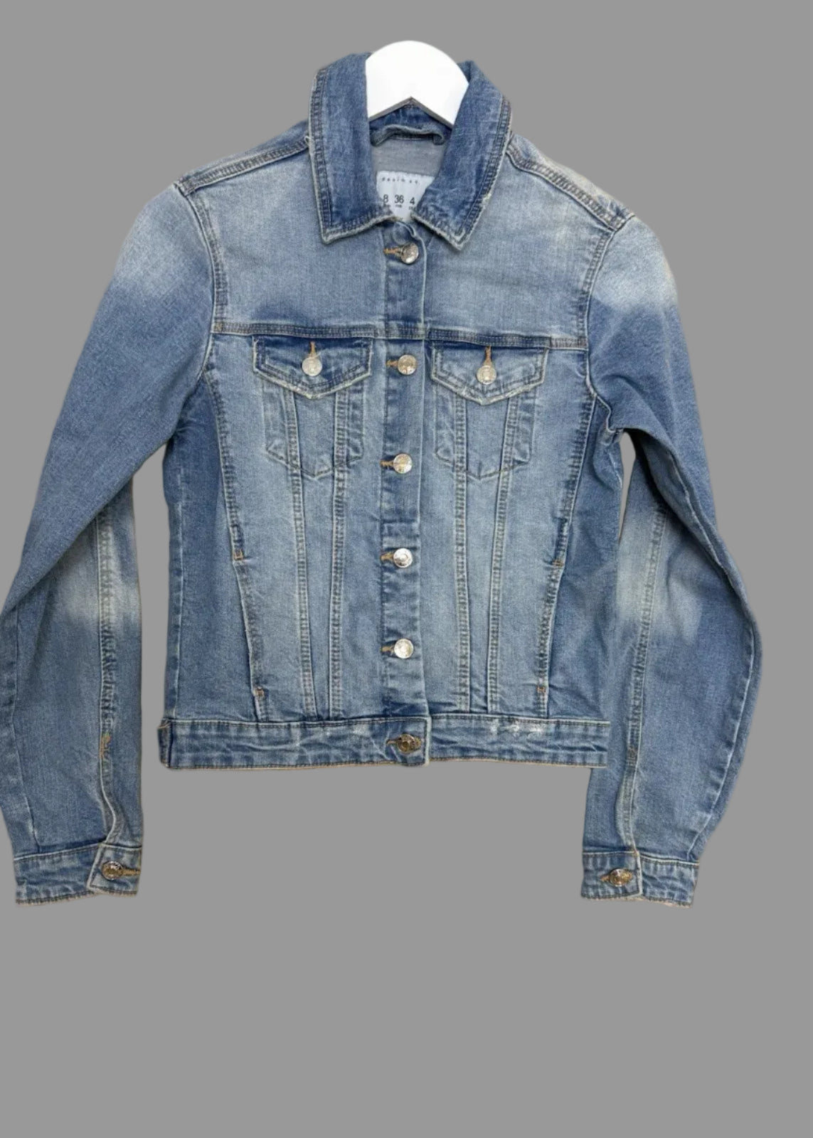 Denim & Co Distressed Cropped Denim Jacket - Size 8