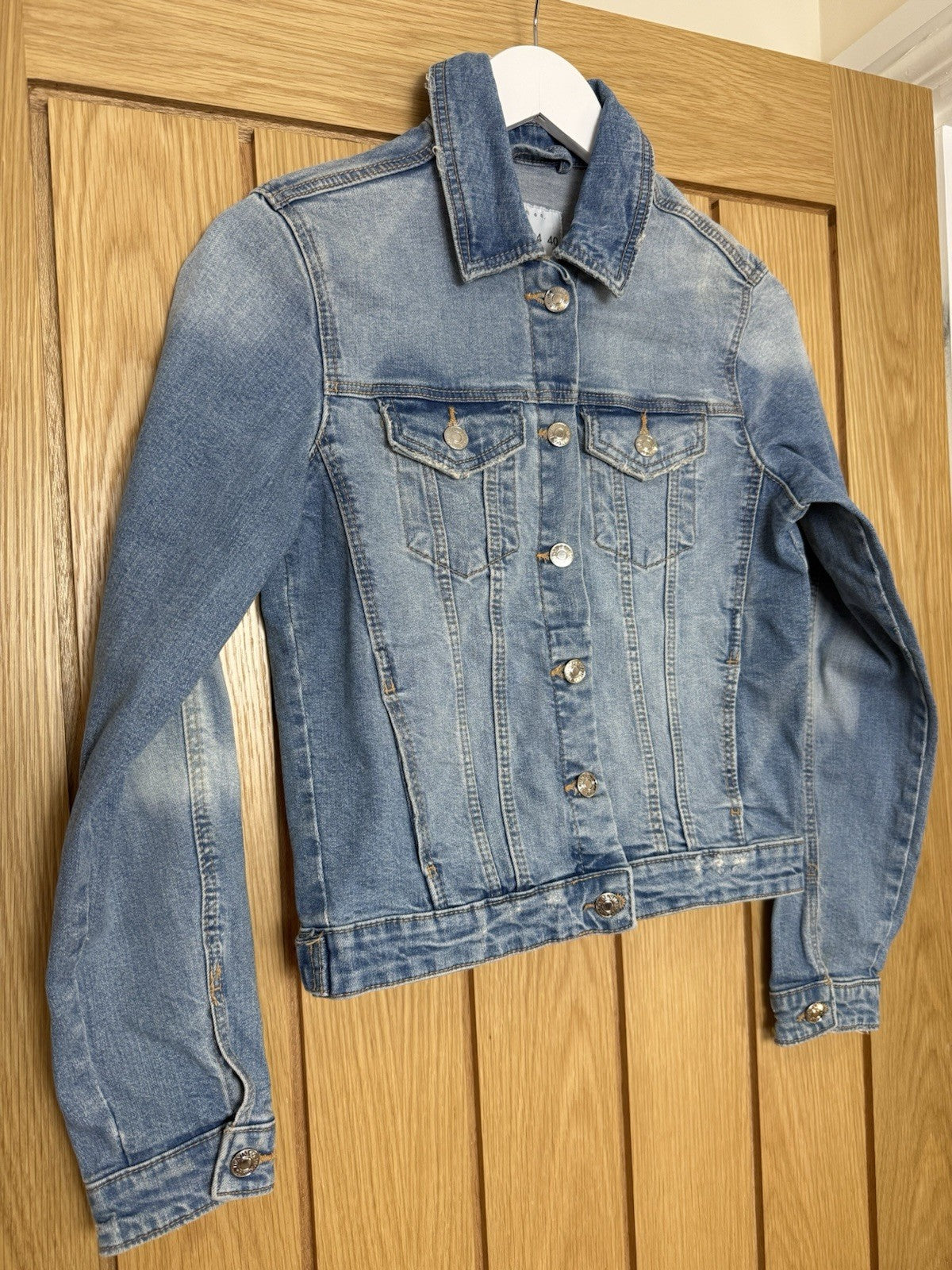 Denim & Co Distressed Cropped Denim Jacket - Size 8